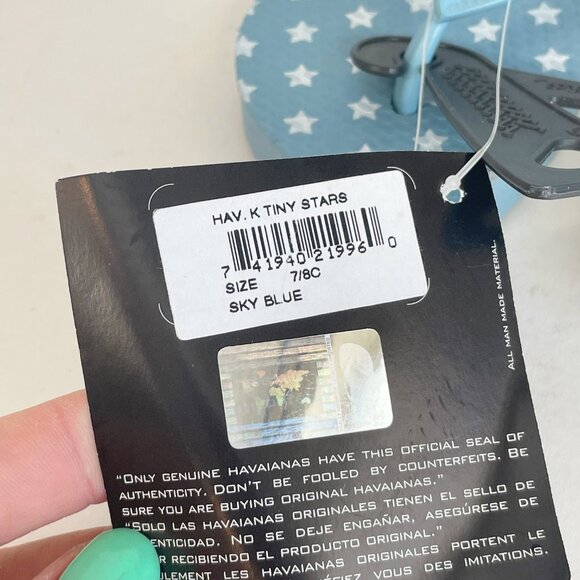 NWT Havaianas Kids Tiny Stars Flip Flops Blue Toddler Size 7/8 Thong Sandals Sum - Picture 3 of 8